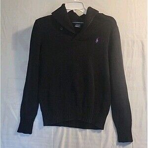 Ralph Lauren Sport Sweater Womens Large Black Knit Purple Pony Cowl Neck Ladies